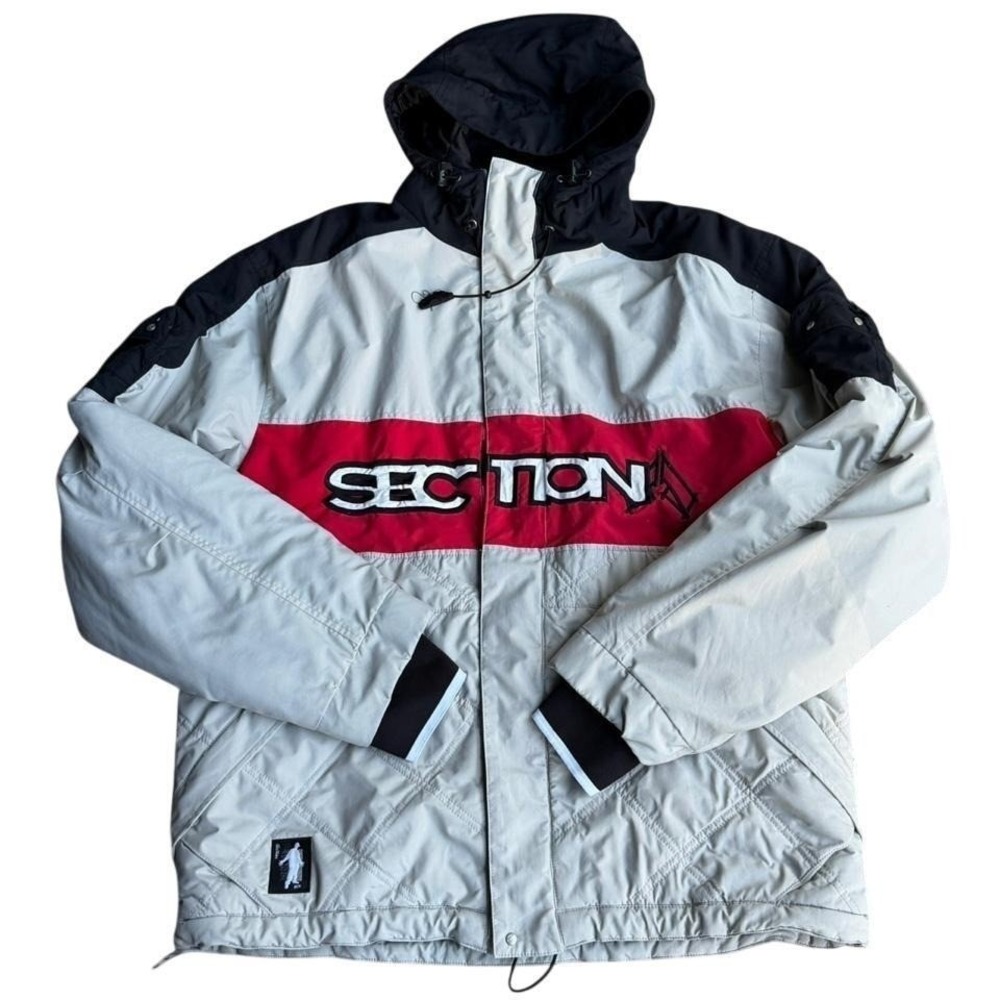 Section Mens Ski Jacket XL Grey‎ Black Red Colorblock Hooded Quilted Parka